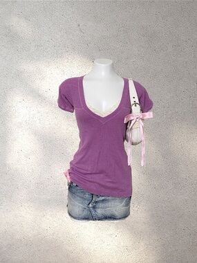 Vtg Y2K Mossimo Purple V-Neck Knit Top | Indie Sleaze Coquette Aesthetic